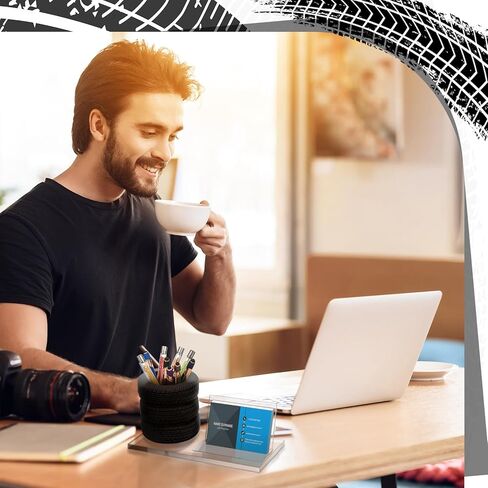 Sherr Tire Shaped Pen Holder Arylic Tire Business Card Holder Tire Shape Stationery Set Automotive Business Card and Pen Holder Business Office Desk Organizer for Men Mechanics Gifts Car Lover(Clear) in Saudi Arabia