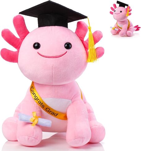 HyDren 10 Inch Graduation Axolotl Plush Stuffed Animal Axolotl Stuffed Animals with Graduation Hat Diploma and Sash, Plush Gift for Preschool, Kindergarten, Friend, Relatives (Neo Fushia) in Saudi Arabia
