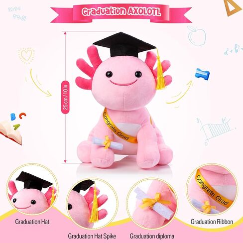 HyDren 10 Inch Graduation Axolotl Plush Stuffed Animal Axolotl Stuffed Animals with Graduation Hat Diploma and Sash, Plush Gift for Preschool, Kindergarten, Friend, Relatives (Neo Fushia) in Saudi Arabia