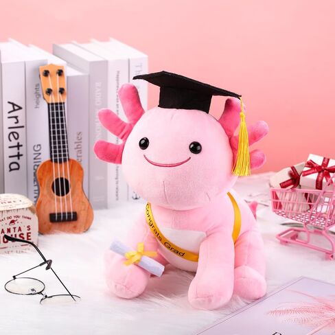 HyDren 10 Inch Graduation Axolotl Plush Stuffed Animal Axolotl Stuffed Animals with Graduation Hat Diploma and Sash, Plush Gift for Preschool, Kindergarten, Friend, Relatives (Neo Fushia) in Saudi Arabia