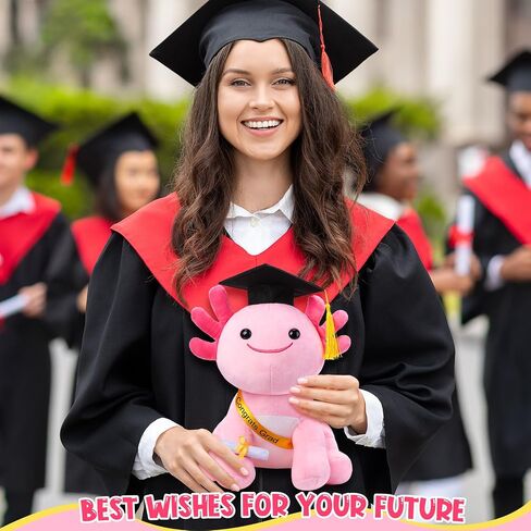 HyDren 10 Inch Graduation Axolotl Plush Stuffed Animal Axolotl Stuffed Animals with Graduation Hat Diploma and Sash, Plush Gift for Preschool, Kindergarten, Friend, Relatives (Neo Fushia) in Saudi Arabia