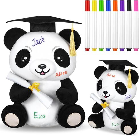 12 Inch Graduation Autograph Stuffed Animal Panda Bear Plush with Graduation Cap Smooth Fabric Congrats Grad Stuffed Panda Bear with 8 Colored Marking Pens for Graduate Student Party Supply in Saudi Arabia
