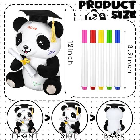 12 Inch Graduation Autograph Stuffed Animal Panda Bear Plush with Graduation Cap Smooth Fabric Congrats Grad Stuffed Panda Bear with 8 Colored Marking Pens for Graduate Student Party Supply in Saudi Arabia