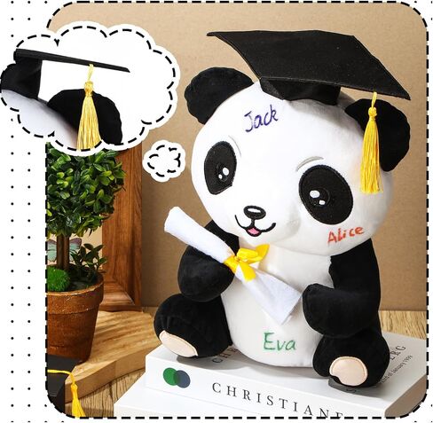 12 Inch Graduation Autograph Stuffed Animal Panda Bear Plush with Graduation Cap Smooth Fabric Congrats Grad Stuffed Panda Bear with 8 Colored Marking Pens for Graduate Student Party Supply in Saudi Arabia