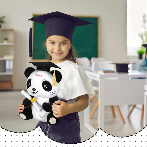 12 Inch Graduation Autograph Stuffed Animal Panda Bear Plush with Graduation Cap Smooth Fabric Congrats Grad Stuffed Panda Bear with 8 Colored Marking Pens for Graduate Student Party Supply in Saudi Arabia