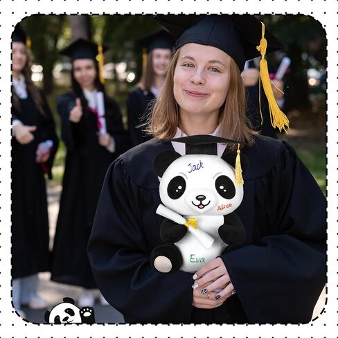 12 Inch Graduation Autograph Stuffed Animal Panda Bear Plush with Graduation Cap Smooth Fabric Congrats Grad Stuffed Panda Bear with 8 Colored Marking Pens for Graduate Student Party Supply in Saudi Arabia