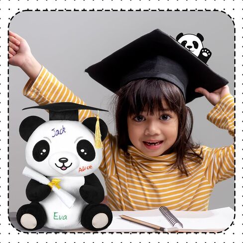 12 Inch Graduation Autograph Stuffed Animal Panda Bear Plush with Graduation Cap Smooth Fabric Congrats Grad Stuffed Panda Bear with 8 Colored Marking Pens for Graduate Student Party Supply in Saudi Arabia