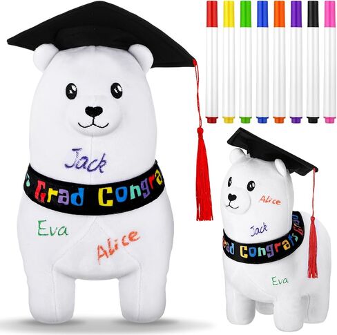 12 Inch Graduation Autograph Stuffed Animal Panda Bear Plush with Graduation Cap Smooth Fabric Congrats Grad Stuffed Panda Bear with 8 Colored Marking Pens for Graduate Student Party Supply in Saudi Arabia