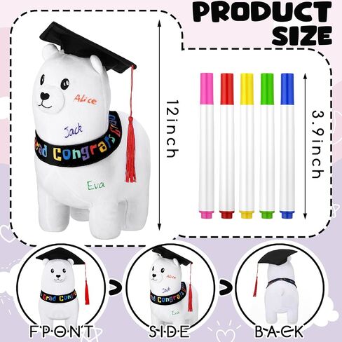 12 Inch Graduation Autograph Stuffed Animal Panda Bear Plush with Graduation Cap Smooth Fabric Congrats Grad Stuffed Panda Bear with 8 Colored Marking Pens for Graduate Student Party Supply in Saudi Arabia