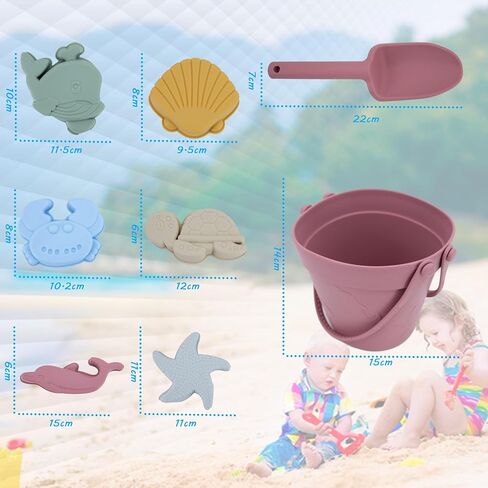 LAT 8Pcs Silicone Beach Toys-Summer Kids Beach Set with Silicone Bucket, Shovel, 6 Sand Molds | Outdoor Playset for Toddlers, Kids(Beige) in Saudi Arabia