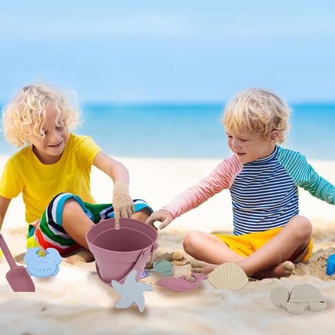 LAT 8Pcs Silicone Beach Toys-Summer Kids Beach Set with Silicone Bucket, Shovel, 6 Sand Molds | Outdoor Playset for Toddlers, Kids(Beige) in Saudi Arabia