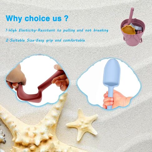LAT 8Pcs Silicone Beach Toys-Summer Kids Beach Set with Silicone Bucket, Shovel, 6 Sand Molds | Outdoor Playset for Toddlers, Kids(Beige) in Saudi Arabia