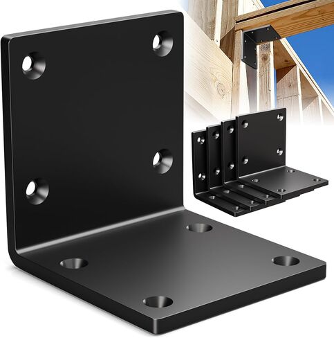 2 Pcs 6"x 5" Heavy Duty Steel Corner Brackets, L 90 Degree Countertop Fireplace Mantel Mount, Heavy Corner Brace L Shelf Bracket, 6x6 Post to Beam Connector, Thickness 7/32"(5.7mm), Max Load 300lbs in Kuwait