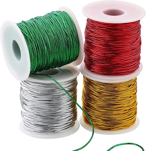 Shappy 4 Rolls 200 Yards Metallic Elastic Cords Christmas Stretch Cord Metallic Stretchy Ribbon Colored Red Gold Elastic Cord for Gift Wrapping Jewelry Making Craft(Multi Color) in Kuwait