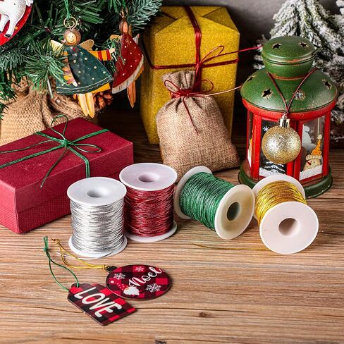 Shappy 4 Rolls 200 Yards Metallic Elastic Cords Christmas Stretch Cord Metallic Stretchy Ribbon Colored Red Gold Elastic Cord for Gift Wrapping Jewelry Making Craft(Multi Color) in Kuwait