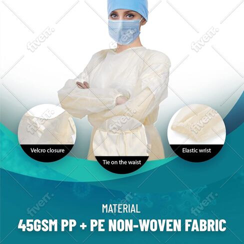 10 Pack Disposable Isolation Gowns - Blue Level 2 SMS 40gsm Non-Woven Material - PPE Gowns Disposable for Dental, Medical Use, Fluid-Resistant and Latex-Free Gowns, Universal Size in Saudi Arabia