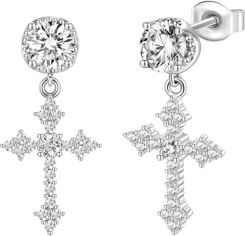 TRUMIUM Cross Earrings for Men Women 925 Sterling Silver Hypoallergenic Silver Gold Stud Earrings White Cubic Zirconia Cz Dangle Earrings in Saudi Arabia