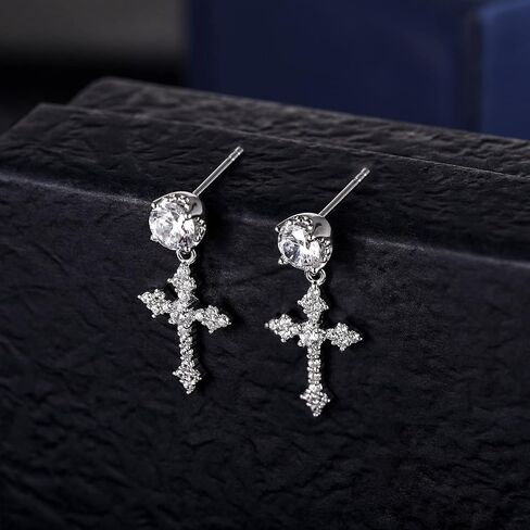 TRUMIUM Cross Earrings for Men Women 925 Sterling Silver Hypoallergenic Silver Gold Stud Earrings White Cubic Zirconia Cz Dangle Earrings in Saudi Arabia