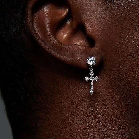 TRUMIUM Cross Earrings for Men Women 925 Sterling Silver Hypoallergenic Silver Gold Stud Earrings White Cubic Zirconia Cz Dangle Earrings in Saudi Arabia