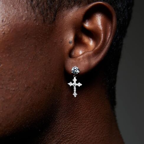 TRUMIUM Cross Earrings for Men Women 925 Sterling Silver Hypoallergenic Silver Gold Stud Earrings White Cubic Zirconia Cz Dangle Earrings in Saudi Arabia