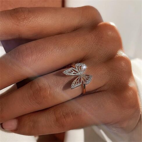 NewZenro Luxury CZ Butterfly Open Ring for Women Teenage Girls Elegant 925 Sterling Silver Cubic Zirconia Engagement Statement Adjustable Knuckles Finger Rings for Her Girlfriend Wedding Birthday in Saudi Arabia