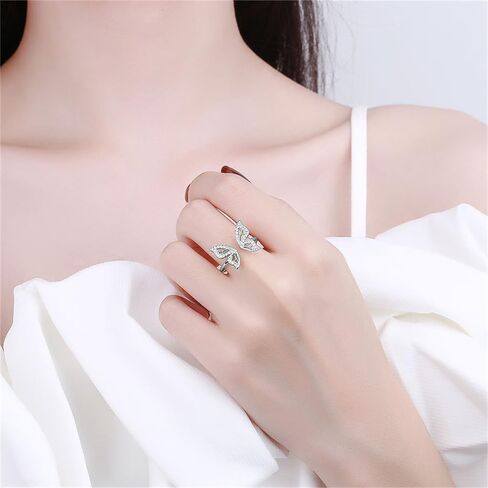 NewZenro Luxury CZ Butterfly Open Ring for Women Teenage Girls Elegant 925 Sterling Silver Cubic Zirconia Engagement Statement Adjustable Knuckles Finger Rings for Her Girlfriend Wedding Birthday in Saudi Arabia