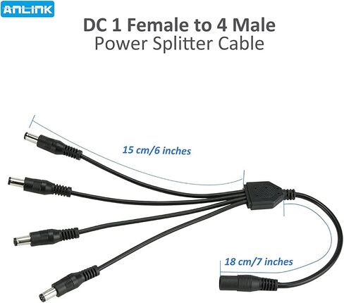 4 Pack Black 1 Female to 4 Male 5.5mm*2.1mm DC Power Splitter Cable, 1 to 4 Way DC Power Output Y Adapter Cable Cord for CCTV Cameras Router LED Light Strip and More (4 Pack, 1 to 4 Way) in Kuwait