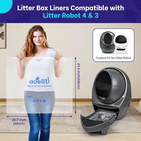 16 Count Litter Box Liners, Litter Robot 4 & 3 Waste Bags, Cat Litter Bags for Self Cleaning Litter Box, Transparent Litter Box Bags, 9-11 Gallon Capacity, Pre-Separated (26.7" x 23.6") in Saudi Arabia