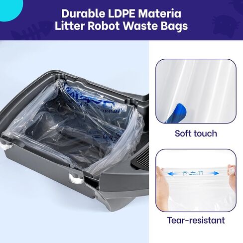 16 Count Litter Box Liners, Litter Robot 4 & 3 Waste Bags, Cat Litter Bags for Self Cleaning Litter Box, Transparent Litter Box Bags, 9-11 Gallon Capacity, Pre-Separated (26.7" x 23.6") in Saudi Arabia