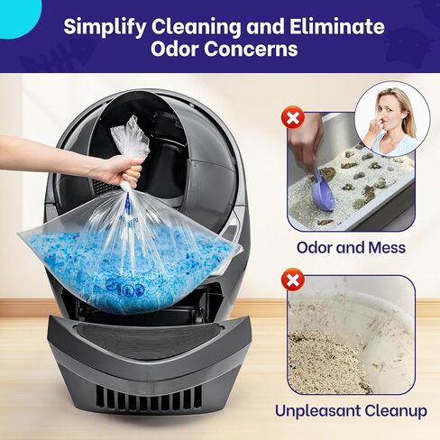 16 Count Litter Box Liners, Litter Robot 4 & 3 Waste Bags, Cat Litter Bags for Self Cleaning Litter Box, Transparent Litter Box Bags, 9-11 Gallon Capacity, Pre-Separated (26.7" x 23.6") in Saudi Arabia