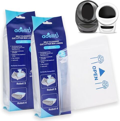 16 Count Litter Box Liners, Litter Robot 4 & 3 Waste Bags, Cat Litter Bags for Self Cleaning Litter Box, Transparent Litter Box Bags, 9-11 Gallon Capacity, Pre-Separated (26.7" x 23.6") in Saudi Arabia