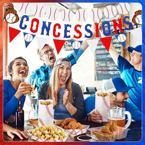 153 Pcs Baseball Party Supplies Concession Banners Baseball Party Decoration 50 Set Baseball Food Boats Popcorn Bags Plastic Nacho Trays for Sport Circus Carnivals Birthday Party Movie Night in Kuwait