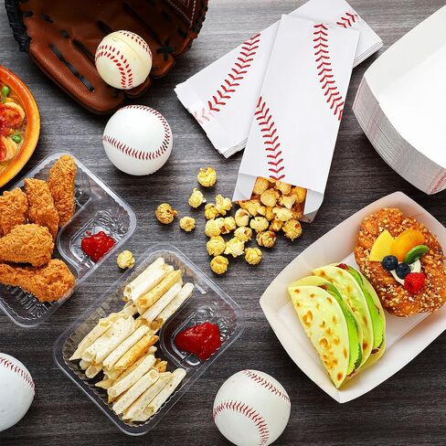 153 Pcs Baseball Party Supplies Concession Banners Baseball Party Decoration 50 Set Baseball Food Boats Popcorn Bags Plastic Nacho Trays for Sport Circus Carnivals Birthday Party Movie Night in Kuwait