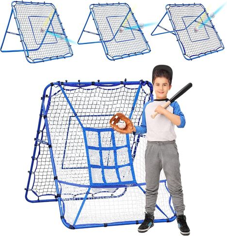 7×4FT Baseball Pitching Rebounder Net, Softball Practice Equipment for Pitch Back with 2 x 6-Angle Quick Adjustments, Batting Target Ribbon, Sport Training Hitting Nets for Backyard in Kuwait