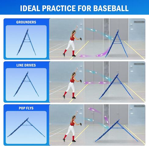 7×4FT Baseball Pitching Rebounder Net, Softball Practice Equipment for Pitch Back with 2 x 6-Angle Quick Adjustments, Batting Target Ribbon, Sport Training Hitting Nets for Backyard in Kuwait