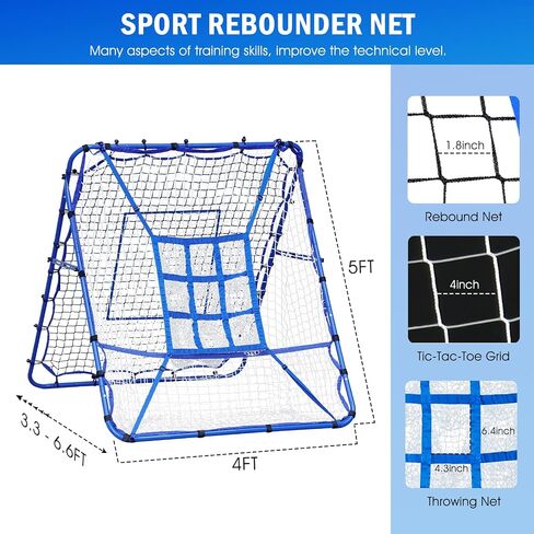 7×4FT Baseball Pitching Rebounder Net, Softball Practice Equipment for Pitch Back with 2 x 6-Angle Quick Adjustments, Batting Target Ribbon, Sport Training Hitting Nets for Backyard in Kuwait