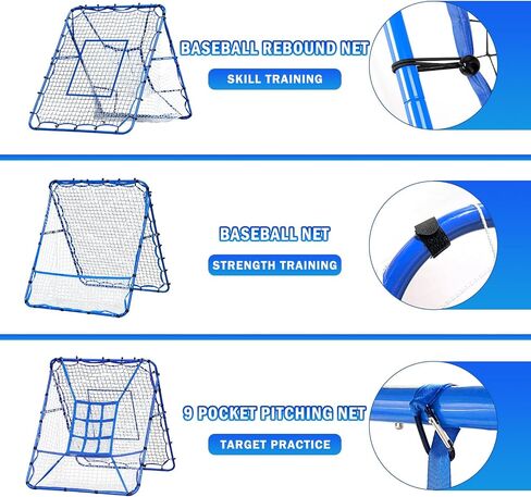 7×4FT Baseball Pitching Rebounder Net, Softball Practice Equipment for Pitch Back with 2 x 6-Angle Quick Adjustments, Batting Target Ribbon, Sport Training Hitting Nets for Backyard in Kuwait
