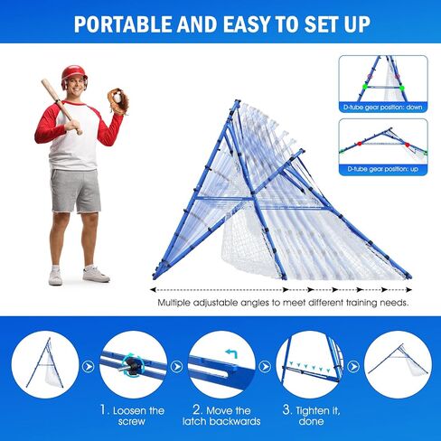7×4FT Baseball Pitching Rebounder Net, Softball Practice Equipment for Pitch Back with 2 x 6-Angle Quick Adjustments, Batting Target Ribbon, Sport Training Hitting Nets for Backyard in Kuwait