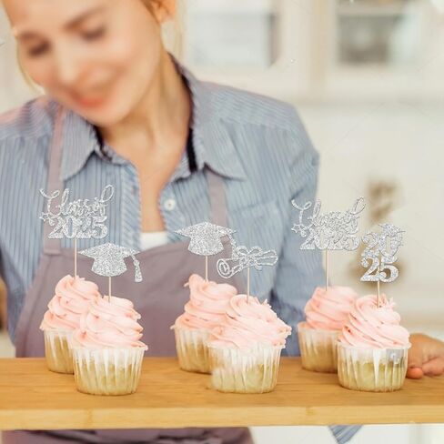 RSSTARXI 40 Pack Grad Cupcake Toppers Class of 2025 Cupcake Toppers جدًا فخور بك تهانينا خريج Cupcake اختيارات لزخارف التخرج من 2025 Party Cake Decorations Pink in Saudi Arabia