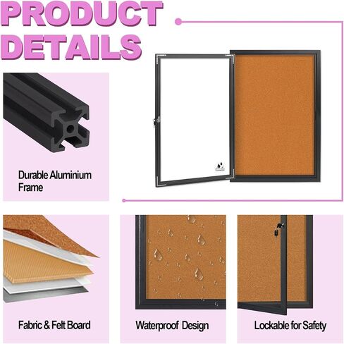 Enclosed Bulletin Board, Lockable Enclosed Cork Bulletin Boards with Locking, Waterproof Cork Noticeboard Wall Display Case in Saudi Arabia