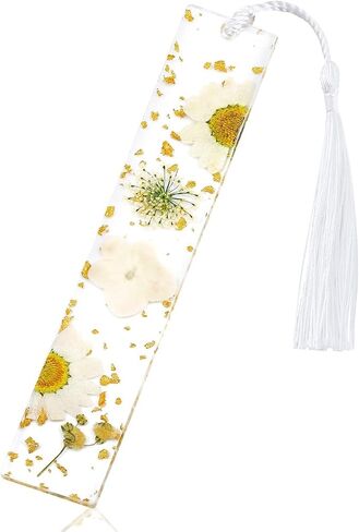 YASUOA Pressed Flower Bookmarks, Dried Flower Resin Bookmarks with Tassel Daisy Book Markers for Readers Teachers Students (Yellow Sunflower) in Saudi Arabia