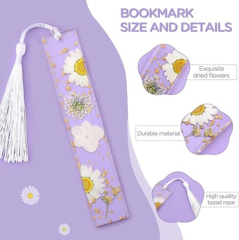 YASUOA Pressed Flower Bookmarks, Dried Flower Resin Bookmarks with Tassel Daisy Book Markers for Readers Teachers Students (Yellow Sunflower) in Saudi Arabia