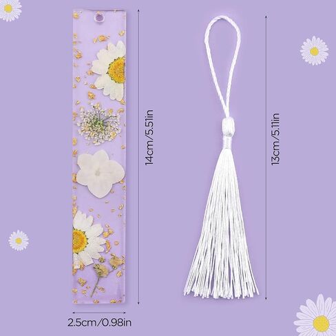 YASUOA Pressed Flower Bookmarks, Dried Flower Resin Bookmarks with Tassel Daisy Book Markers for Readers Teachers Students (Yellow Sunflower) in Saudi Arabia