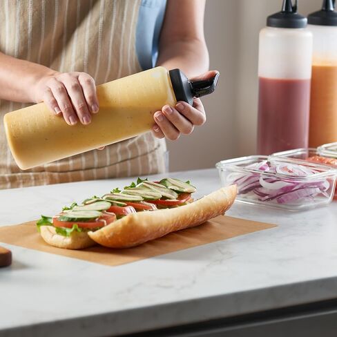 4 Pack Condiment Squeeze Bottles for Sauces - 24 Oz Squirt Bottles for Liquids, Easy Pour Sauce Bottles with Leak Proof Snap Cap, Condiment Bottles, Plastic Squeeze Bottles for Liquids, Ketchup, Oil in Saudi Arabia