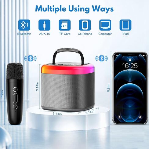 JYX Mini Karaoke Machine for Kids, Portable Bluetooth Karaoke Speaker Unpowered Cabinets with 2 Wireless Microphones and Party Lights for Adults, Birthday Gifts for Girls Boys Family Home Party(Beige) in Kuwait