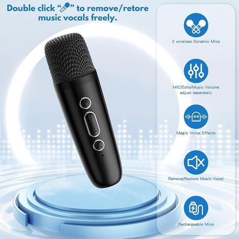 JYX Mini Karaoke Machine for Kids, Portable Bluetooth Karaoke Speaker Unpowered Cabinets with 2 Wireless Microphones and Party Lights for Adults, Birthday Gifts for Girls Boys Family Home Party(Beige) in Kuwait