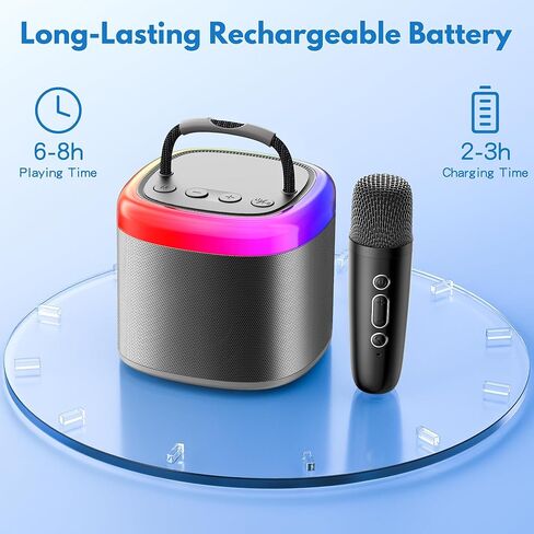 JYX Mini Karaoke Machine for Kids, Portable Bluetooth Karaoke Speaker Unpowered Cabinets with 2 Wireless Microphones and Party Lights for Adults, Birthday Gifts for Girls Boys Family Home Party(Beige) in Kuwait