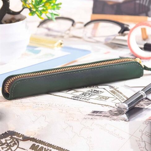 Retro Crazy Horse Leature Leather Stationery Pencily Case Storage Bag box Disual Stageery Box (Green) in Kuwait