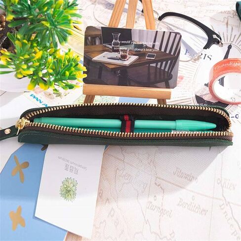 Retro Crazy Horse Leature Leather Stationery Pencily Case Storage Bag box Disual Stageery Box (Green) in Kuwait