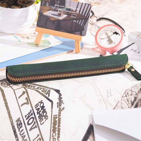 Retro Crazy Horse Leature Leather Stationery Pencily Case Storage Bag box Disual Stageery Box (Green) in Kuwait